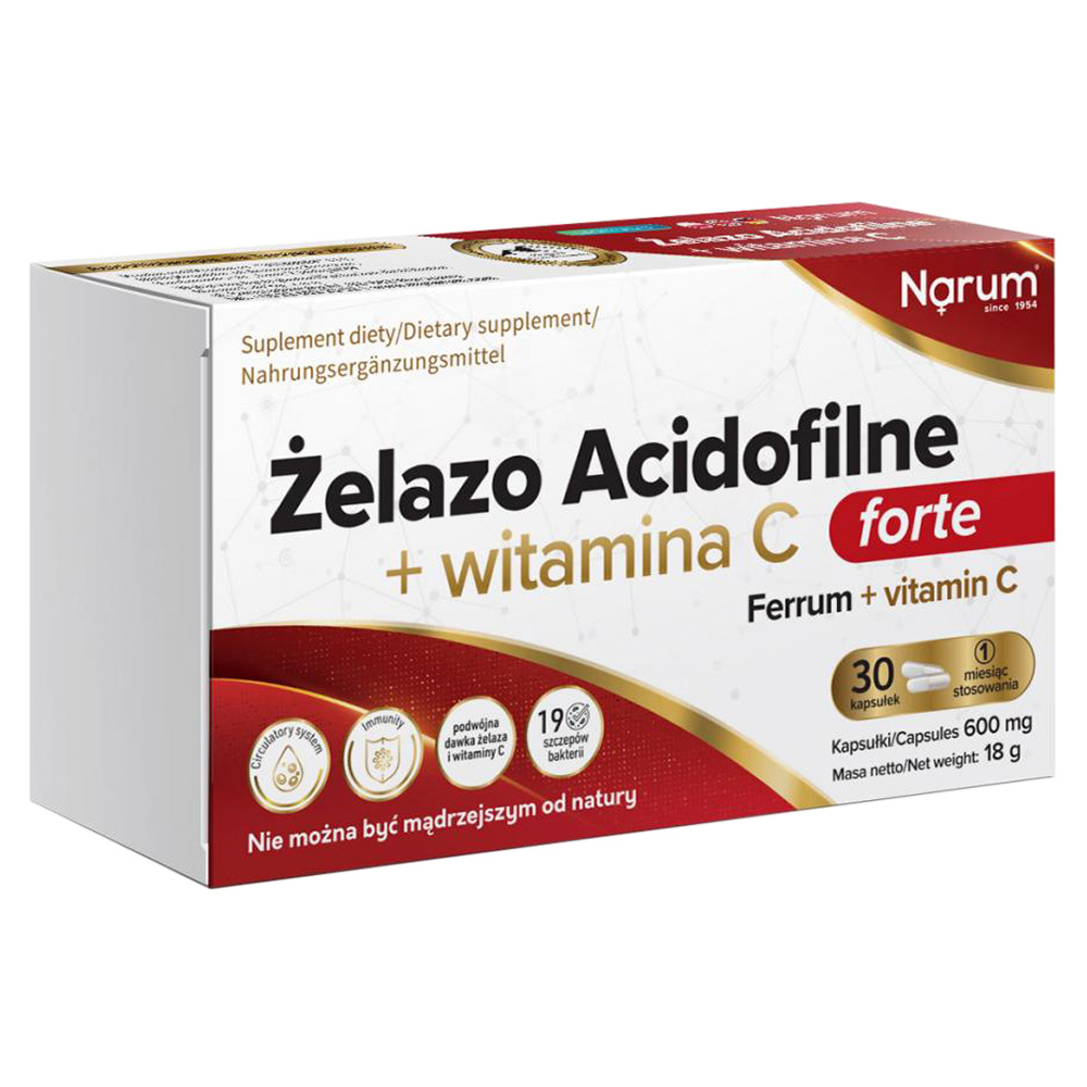 Narum Acidophiles Eisen + Vitamin C 600 mg, 30 Kapseln